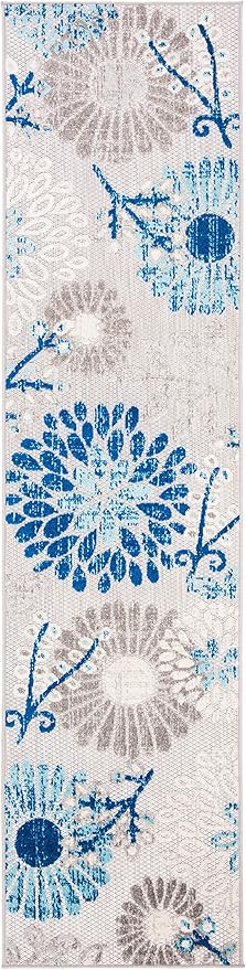 SAFAVIEH Washable Rug Outdoor Cabana Collection - 2' x 18' Runner, Grey & Blue, Non-Shedding & Easy to Clean, Ideal for Patio, Backyard, Mudroom (CBN832F)
