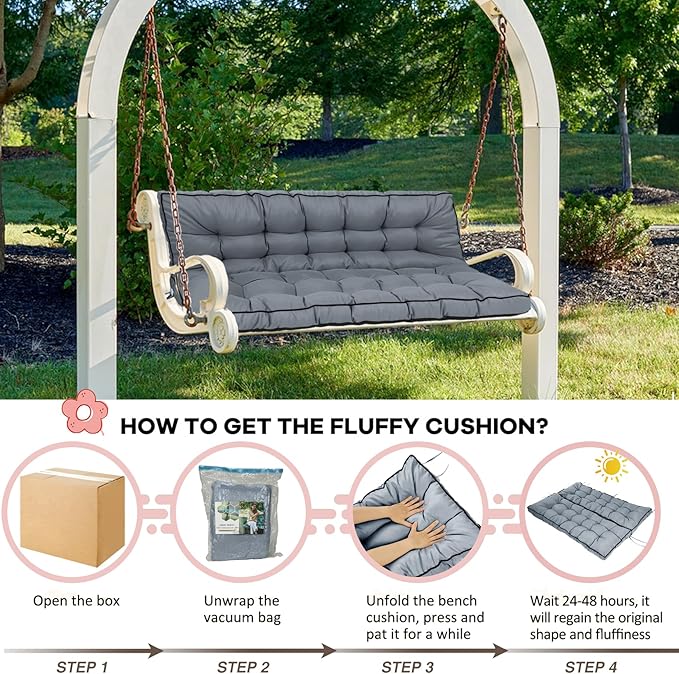 2-3 Seat Swing Replacement Cushion, Outdoor Bench Cushions with Backrest Thicken 4", Patio Furniture Garden Porch Loveseat Glider Pad Anti-Fading Waterproof (French Grey, 40x63in-thicken)