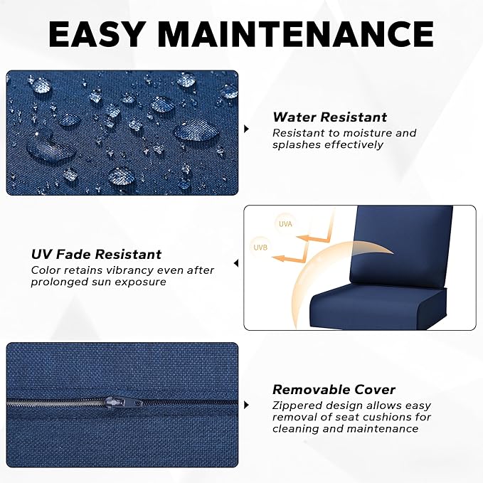 Joyside Outdoor Chair Cushions Set, 24x24 Inch Patio Furniture Cushions, 6’’ Thick, Water Resistant & Fade Resistant, Outdoor Replacement Cushions for Seat and Sofa