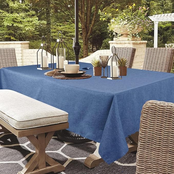 Outdoor Tablecloth Wrinkle-Free Stain Resistant Waterproof Polyester Fabric Table Cover with Zipper Umbrella Hole for Picnic/Party/Dinner/Patio Garden(60×84inch,Zippered,Denim Blue)