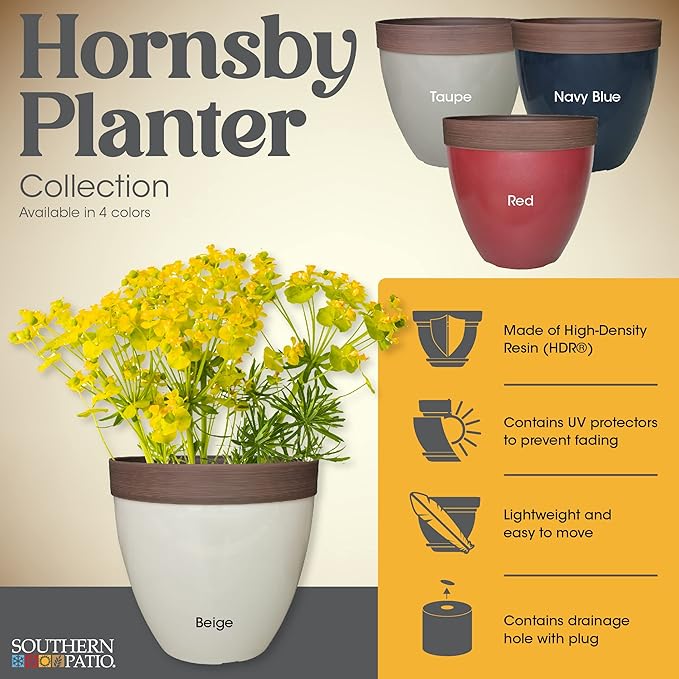 Southern Patio Hornsby Resin Outdoor Planter with Drainage Hole and Plug, Beige