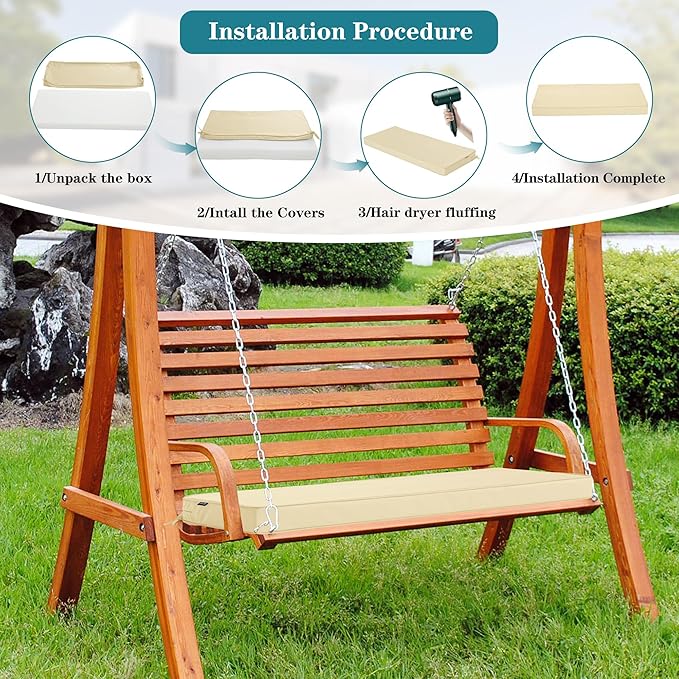 Outdoor Bench Cushions 42 x 18 Inch Thick Waterproof Porch Swing Cushions with Tie Patio Furniture Chair Cushion Bench Pad Color Fastness Backyard Seat Pads Beige