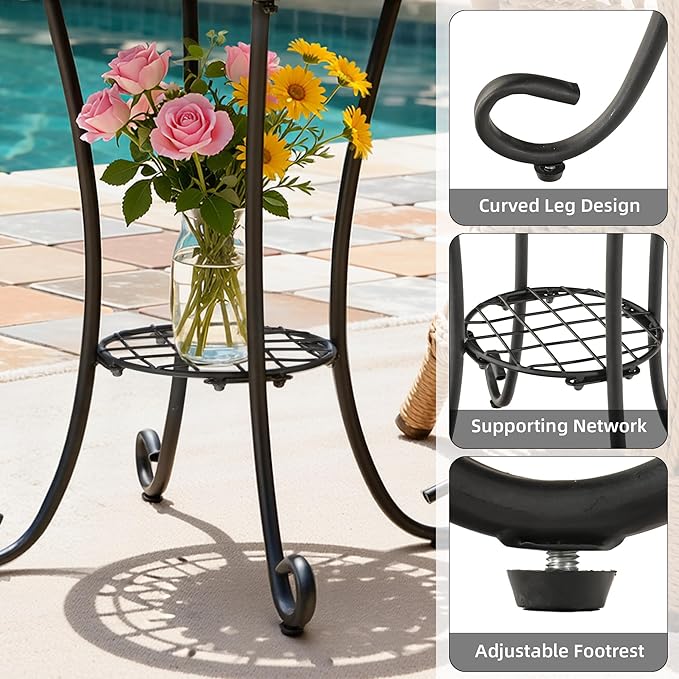 Side Table Outdoor, Mosaic Patio Table with Planter Stand, 22" H Iron Coffee End Table,Weather Resistant Tile Top Metal Drink Bar Table for Indoor Garden Balcony Yard Bistro Balcony