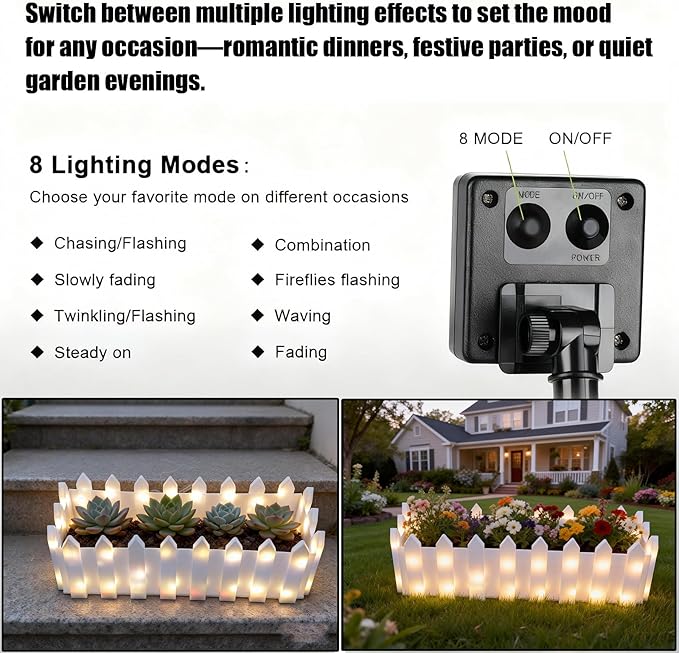 Solar Planter Lights Outdoor, 12-inch Rectangular LED Flower Pot with 8 Modes & Auto On/Off, IP65 Waterproof for Garden, Patio, Balcony, Pathway Decor, Gift for Garden Lovers (Warm White)