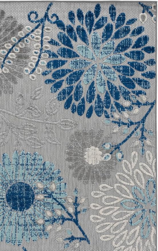 SAFAVIEH Washable Rug Outdoor Cabana Collection - 4' Square, Grey & Blue, Non-Shedding & Easy to Clean, Ideal for Patio, Backyard, Mudroom (CBN832F)