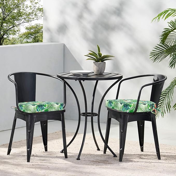 Topotdor Outdoor Chair Cushions Set of 2, Waterproof Patio Chair Cushions for Outdoor Furniture, Round Corner Seat Chair Pads with Ties for Patio Garden Dining Office, 18"x18"x2", Tropical Plant