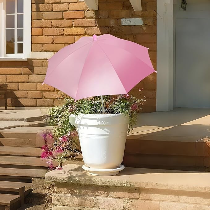 Plant Umbrellas for Outdoor Plants, Garden Umbrella Shade for Potted Plants, Sun Shade Cover for Garden Bed, Upgraded Small Plant Umbrella 21'' Diameter Adjustable Height 1 Pack Pink