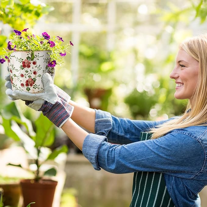Farmhouse Ceramic Planter 5.5 Inch Large Plants Pot Crack Beige Red Rose Flowers Plant Pots with Drainage Hole Indoor Plants Kitchen Rustic Antique Decor Gift