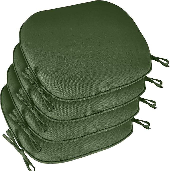 SleepMan Outdoor 17"x16" Chair Cushions with Ties Set of 4, Water Resistant All Weather U-Shape Seat Pads for Patio Garden Furniture Indoor (Set of 4, Moss Green)