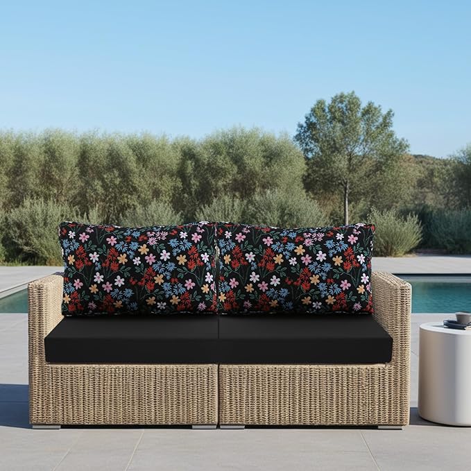 idee-home Outdoor Cushions for Patio Furniture, Outdoor Seat Cushion, Waterproof Hampton Bay Deep Seat Replacement Couch Chair Cushions for Garden Lawn Backyard Deck, 26.5 x 26.5 Floral Pattern