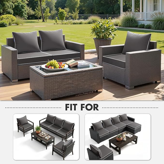 MIULEE Dark Grey Outdoor Seat Cushion 22x24 Inch Waterproof & 3 Year Fade Resistant Deep Seat and Back Cushion for Patio Furniture Chair Sofa Couch with Handle and Adjustable Straps