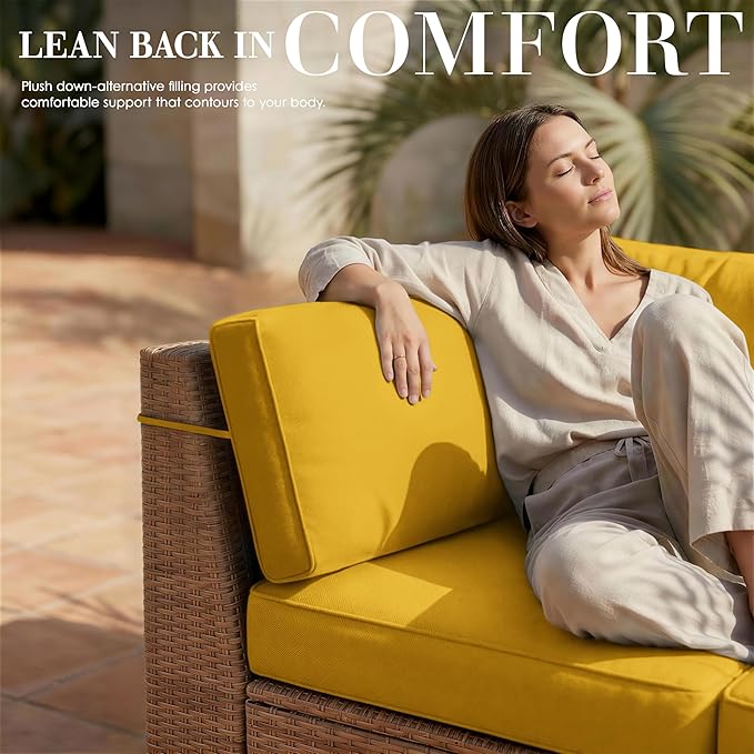 Outdoor Replacement Cushions for Patio Furniture, 5" Foam High-Density, 14-Piece Water-Resistant Outdoor Cushion for 6-Seat Sectional Patio Conversation Sets, Liner&Cover