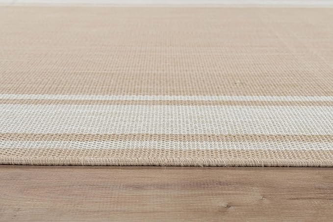 Beverly Rug Outdoor Rug 5x7 Modern Bordered Area Rugs for Indoor and Outdoor Patio Deck Porch Garden Waterproof Weather Sun Resistant Washable Outside Carpet (5 x 7 Beige)
