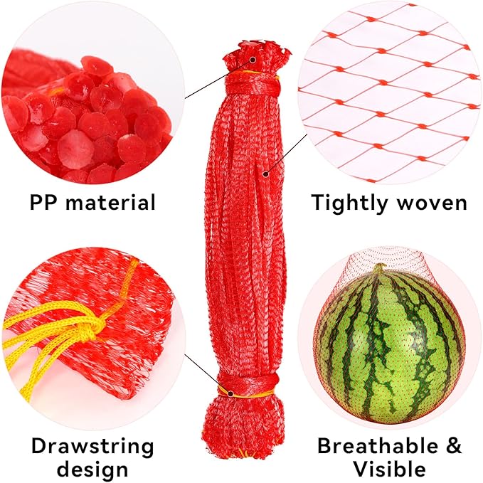 Melon Hammock Melon Nets, 50pcs Watermelon Nets with Drawstring, Heavy Duty Watermelon Net for Garden, Thickened Cantaloupes Mesh Bags, Hammock for Trellis Cradle (17.7inch, 22lbs)