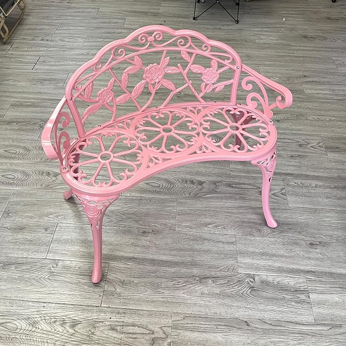Cast Aluminium Outdoor Bench, Rose Garden Bench for Patio,Park,Lawn,Yard (Pink)
