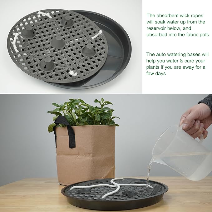 4 Pack 12 inch Self Watering Base for Fabric Grow Bag, Self-watering Plastic Elevated Plant Saucer Stand, Automatic Watering Tray for Non-woven Planter Flower Pot Growth Tent Greenhouse Indoor Outdoor