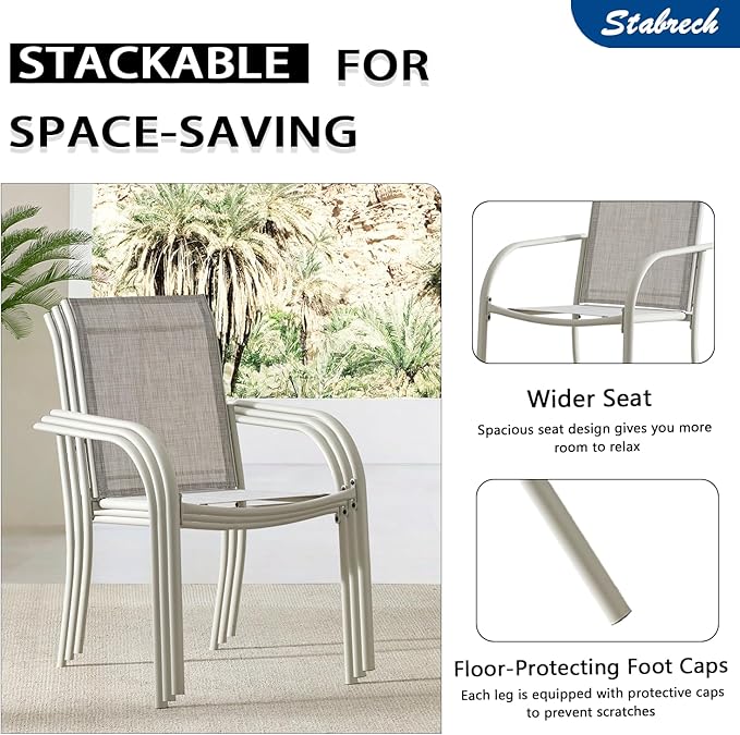 Outdoor Patio Dining Chairs Set of 2, Lightweight Stackable Patio Chairs with Curved Armrests & Wide Seat, Heavy Duty 300 lbs Capacity, Garden Chairs for Backyard, Deck, Poolside, Grey