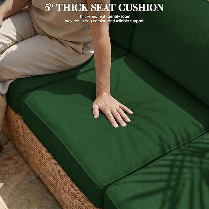 Outdoor Replacement Cushions for Patio Furniture, 5" Foam High-Density, 14-Piece Water-Resistant Outdoor Cushion for 6-Seat Sectional Patio Conversation Sets, Liner&Cover