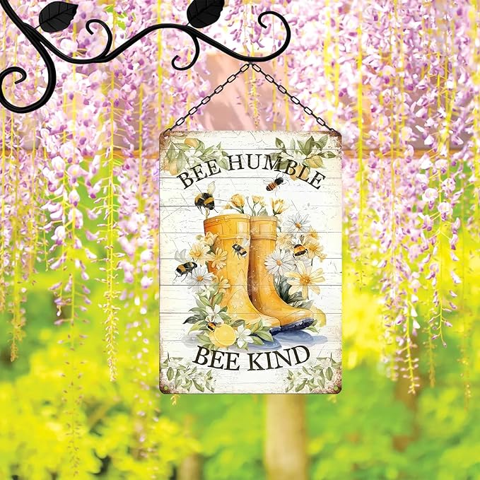 Vintage Metal Tin Sign Inspirational Quotes Wall Decor "BEE HUMBLE BE KIND" Retro Wall Art for Home Outdoor Office Coffee Shop Cafe (8x12 Inch)