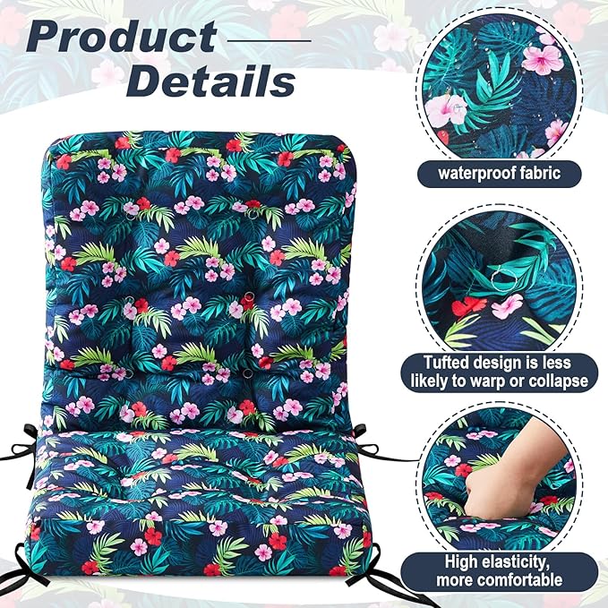 Hoteam 4 Set Outdoor Deep Seat Patio Chair Cushions Waterproof Patio Cushions Set 20 x 42 Inch for Furniture Replacement Removable Seat and Back (Black Plumeria)