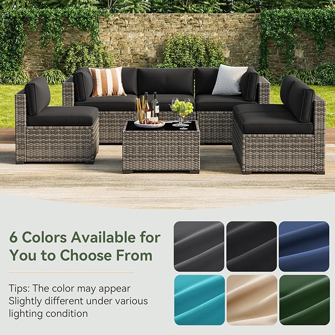 Aoxun Replacement Cushions for Outdoor Furniture, 14-Piece Outdoor Cushions for Patio Furniture, Deep Seat, Splash-Proof & Fade Resistant Couch Cushion for 6-Seat Patio Conversation Sets, Black