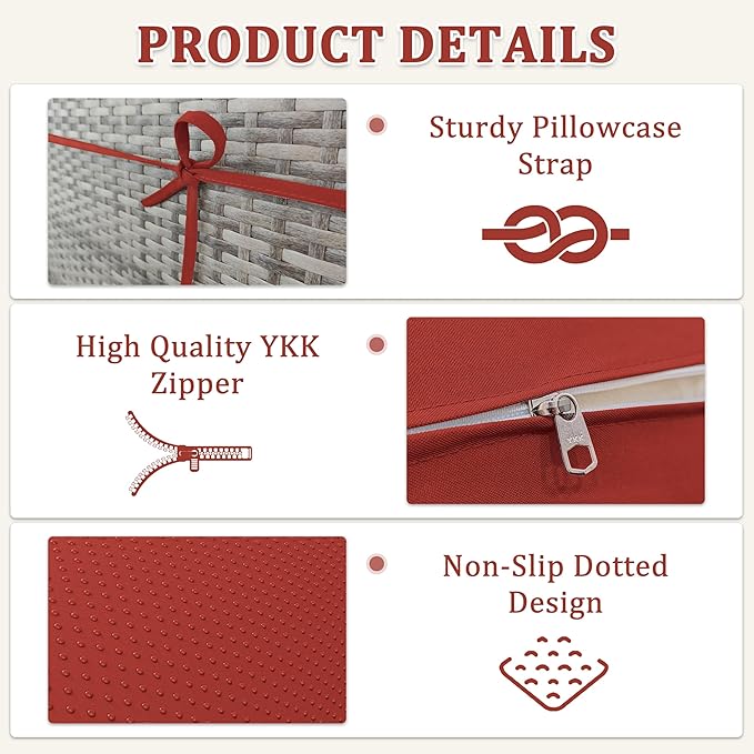 8-Piece Outdoor Cushions for Patio Furniture Thick Outdoor Chair Cushions Resilient Foam Waterproof Deep Seat Cushion Replacement for 3-Seat Sectional Sets Liner&Cover Terra Red