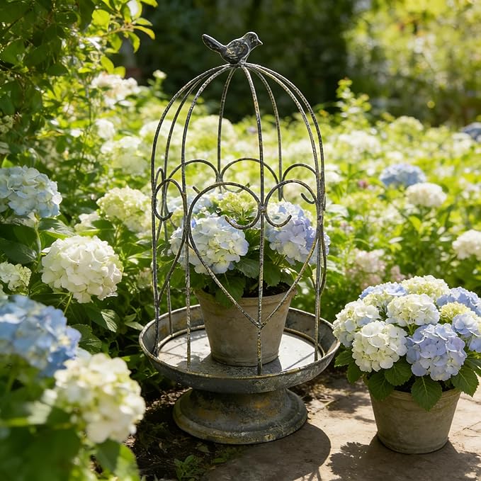Rustic Farmhouse Metal Planter Holder Vintage Birdcage Candle Holder Distressed Deractive Flower Stand for Wedding Decor Party Centerpieces Garden Home Patio Outdoor Indoor Decor