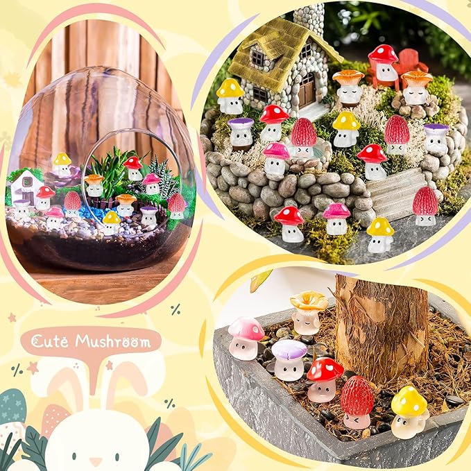 96pcs Mini Mushrooms Cute Resin Tiny Mushroom Figurines for Fairy Garden Terrarium Accessories Decor Micro Landscape Craft