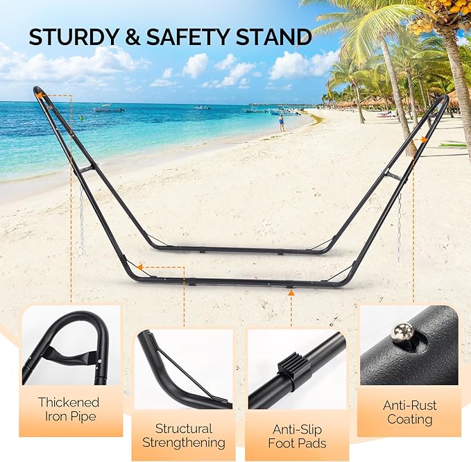 ONCLOUD Double-Barrel Hammock Stand Only, Sandblasted Iron Hammock Frame for All Hammocks, Heavy Duty Hammock Stand for Garden, Courtyard and Balcony, 550 LBS, Black