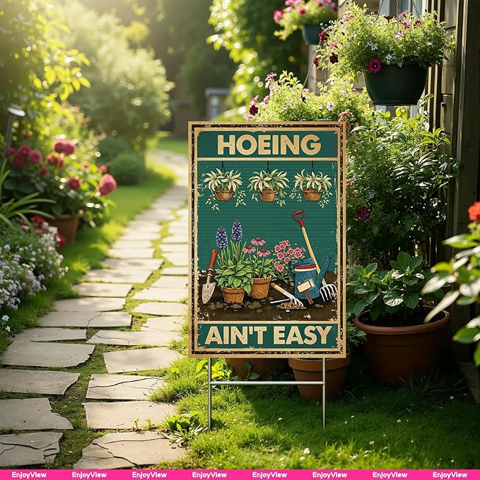 Funny Garden Sign with H Stake 12"x18" Vintage Big Sign for Outside Greenhouse Corrugated Plastic Yard Decor Gardening Gifts for Women