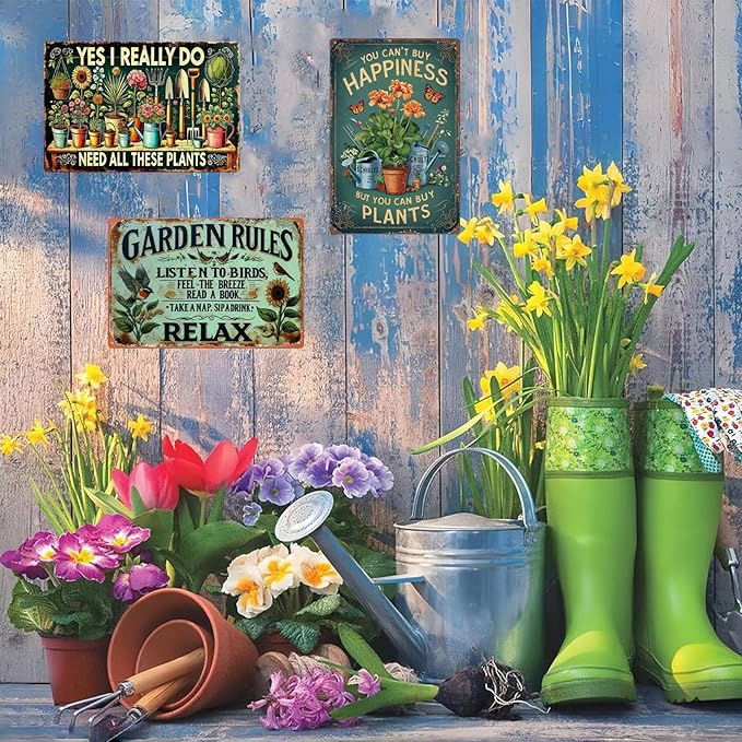 Garden Signs Vintage Metal Sign, Retro Garden Signs for Outside Home Gardening Greenhouse Yard Outdoor Decor 8x12 Inch