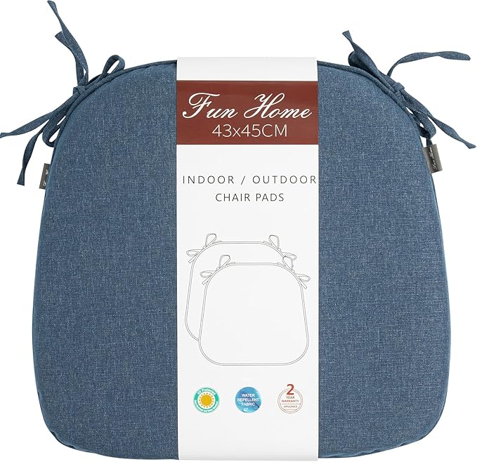 Outdoor Chair Cushions Set of 2,Patio Seat Cushion 17"x16"x2",U-Shaped Dining Chair Cushion 17 by 16 Inch,Water Resistant,Fade-Resistant Chair Pads for Kitchen Garden Furniture(Denim Blue)