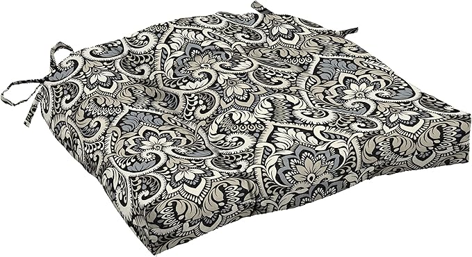 Arden Indoor/Outdoor Rocking Chair Or Wicker Chair Cushion, 20 x 18, Water Repellent, Rain Proof, Fade Resistant Cushion for Rocking Or Rounded Back Chair Black Aurora Damask