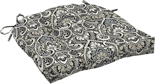 Arden Indoor/Outdoor Rocking Chair Or Wicker Chair Cushion, 20 x 18, Water Repellent, Rain Proof, Fade Resistant Cushion for Rocking Or Rounded Back Chair Black Aurora Damask