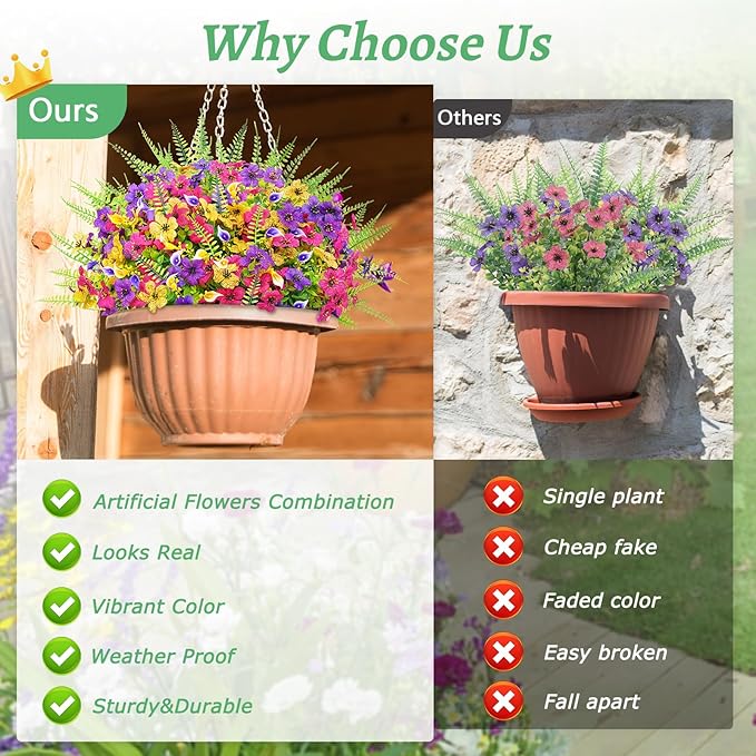 BLEUM CADE Artificial Flowers for Outdoors, 38 Bundles Faux Plants Outdoor Artificial Flowers for Decoration, UV Resistant Fake Flowers Artificial Plants & Flowers for Outdoors Garden Decor
