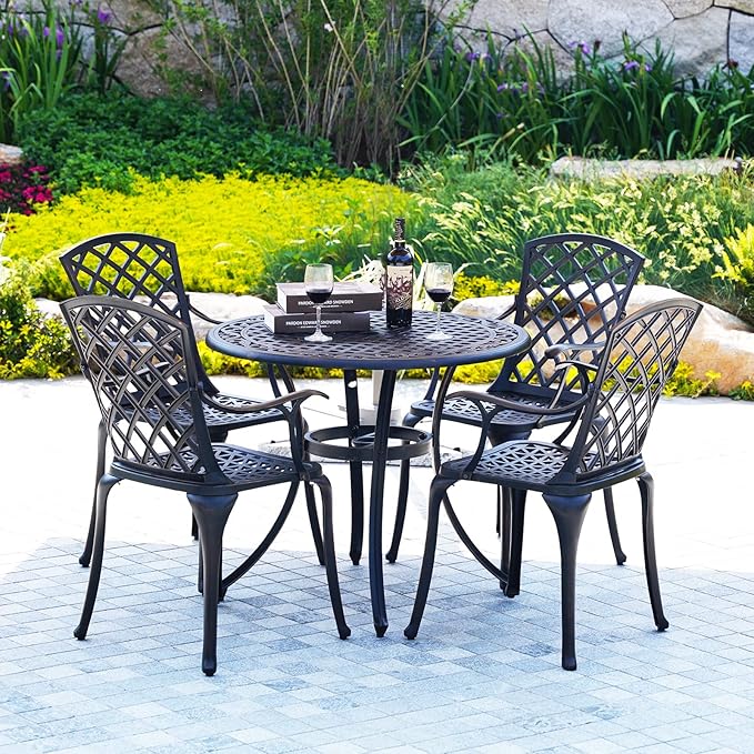 2 Piece Cast Aluminum Patio Chairs, All-Weather Bistro Chairs Set of 2, Outdoor Metal Dining Chairs with Armrests for Outside Garden, Deck, Bronze