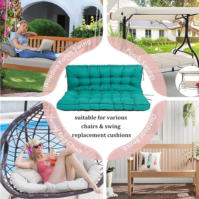 2-3 Seat Swing Replacement Cushion, Outdoor Bench Cushions with Backrest Thicken 4", Patio Furniture Garden Porch Loveseat Glider Pad Anti-Fading Waterproof (Lake Blue, 40x70in-thicken)