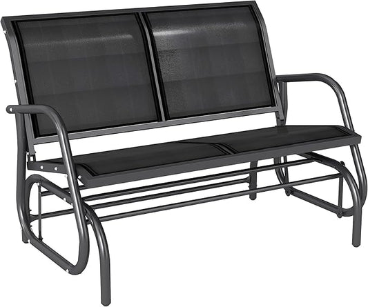Outsunny 2-Person Outdoor Glider Bench, Patio Double Swing Rocking Chair Loveseat w/Powder Coated Steel Frame for Backyard Garden Porch, Black
