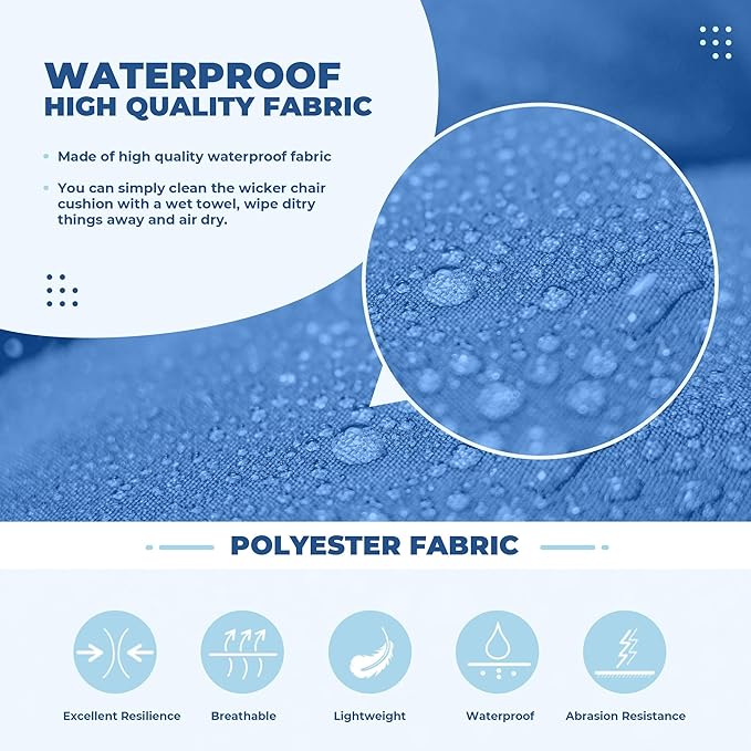 Wicker Chair Cushions, Waterproof Outdoor Loveseat Cushions for Patio Furniture, Tufted Wicker Furniture Cushions, 1 Loveseat and 2 U-Shaped Cushions, Royal Blue