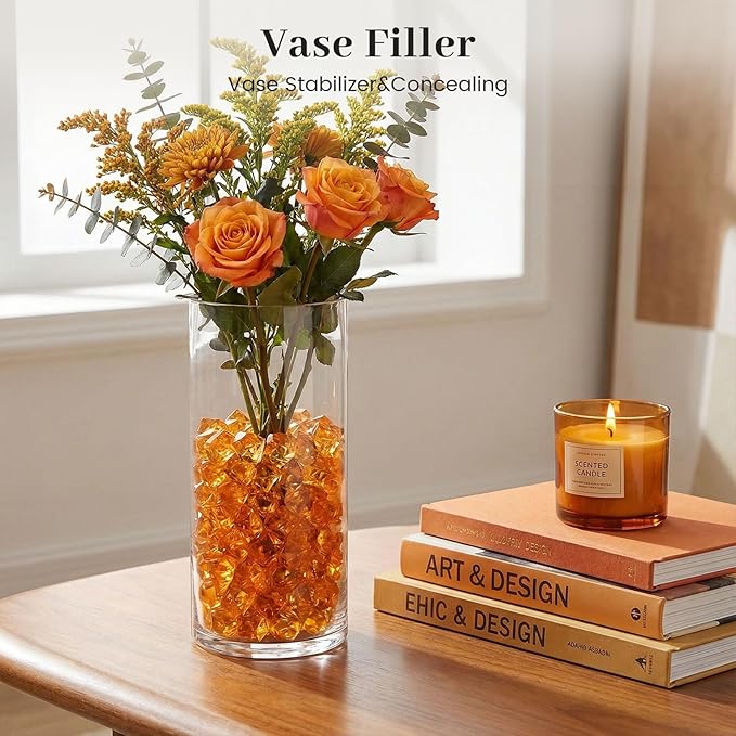 DomeStar Orange Fake Ice Rocks, 150PCS Acrylic Gems Crystals Plastic Diamonds Fake Ice Cubes Centerpiece for Vase Fillers DIY Craft Wedding Party Table Scatter Burnt Orange Decorations