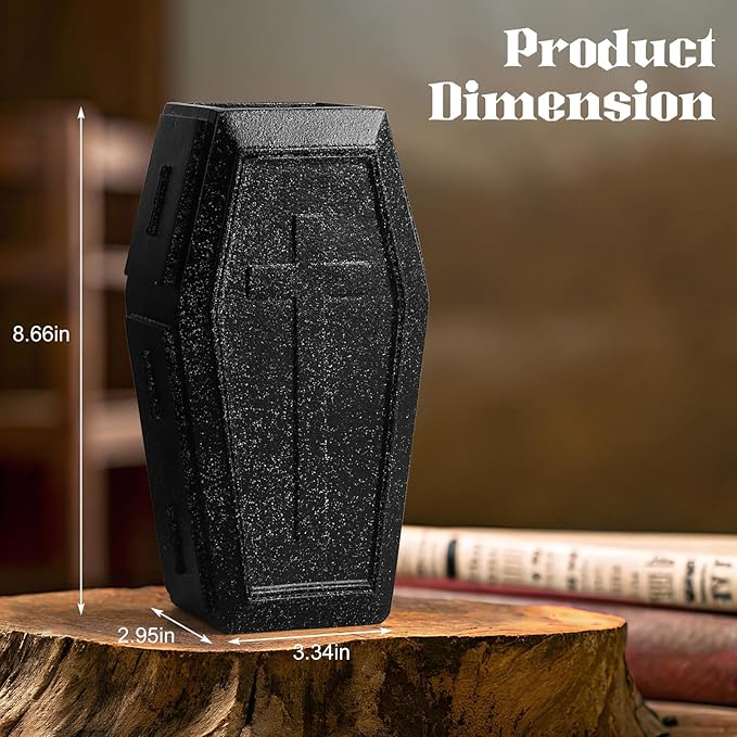 Coffin Vase for Flowers Gothic Home Decor Large Vase Makeup Brush Holder Planters for Indoor Plants Goth Room Decor Gothic Gifts (Black Stone,Large)