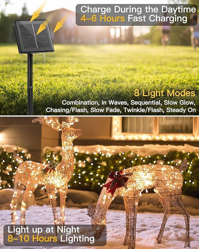 120LED 10FT Solar Fairy Lights Outside Waterproof, 8 Lighting Modes IP65 Outdoor Solar String Lights Outdoor Waterproof Firecracker Twinkle Light for Patio Yard Garden Party Decorations, Warm White