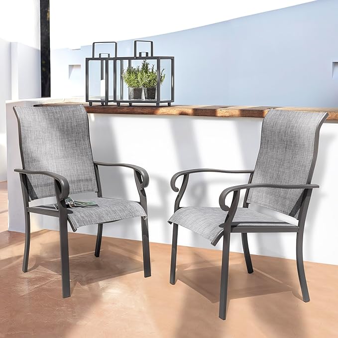 NUU GARDEN Patio Dining Chairs Set of 4, All Weather Textilene Patio Chairs,Powder-Coated Metal Frame Outdoor Patio Bistro Dining Chairs for Lawn Garden Backyard, Light Gray