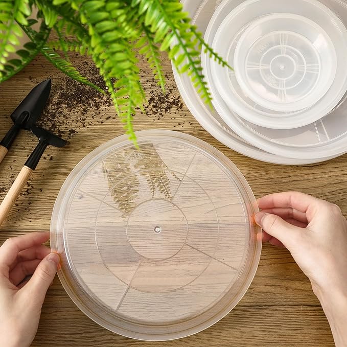Augshy 18 Pack Plant Suacer 4/6/8/10 Inch Plant Drip Trays for Pots Clear Plant Pot Trays Water-Repellent Plant Saucers for Gardens Balconies and Indoors