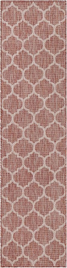 Unique Loom Outdoor Trellis Collection Area Rug (2' x 8' Runner Rust Red/Ivory)