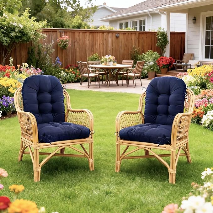 Indoor Outdoor Seat Back Chair Cushion Tufted Rocking Chair Replacement Cushions for Patio Home Garden Office Burgundy