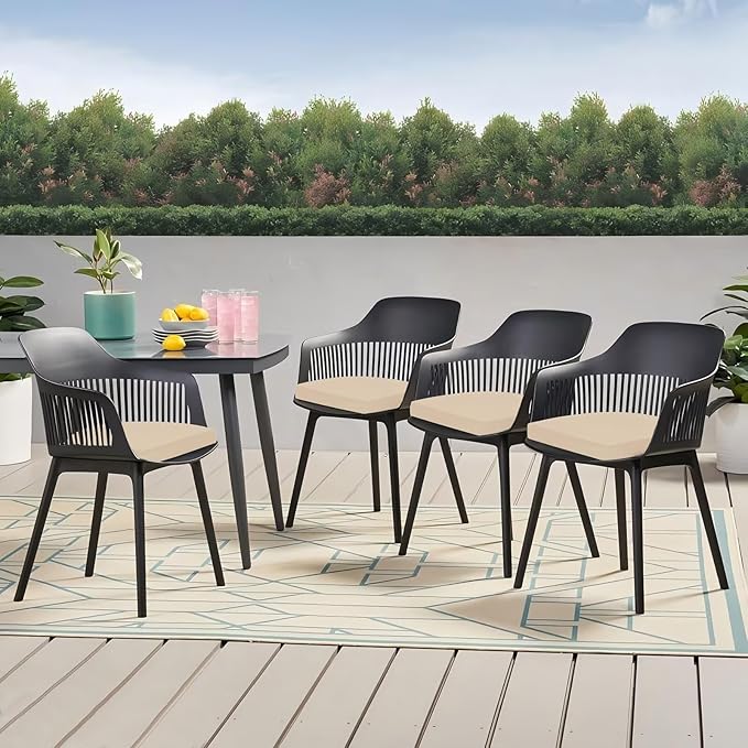 Outdoor Chair Cushions Set of 4, 17x16x2 Inch Patio Furniture Cushions, Water Resistant, Non-Slip Ties (Beige)