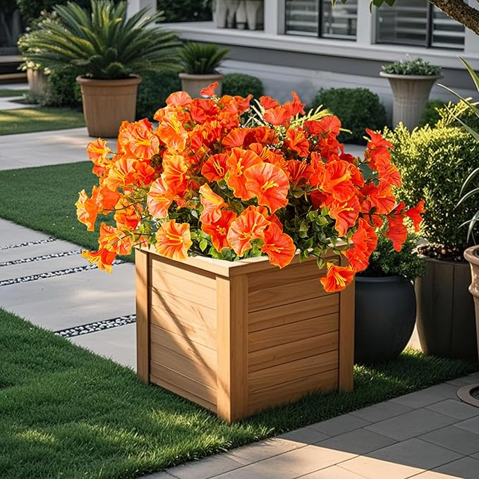 Christmas Artificial Mums 12 Bundles Orange Bulk Fake Flowers Faux Planters Real Touch Stems for Outdoors Fall Silk Flower UV Resistant Urn Filler Front Porch Thanksgiving Decorations for Home Garden