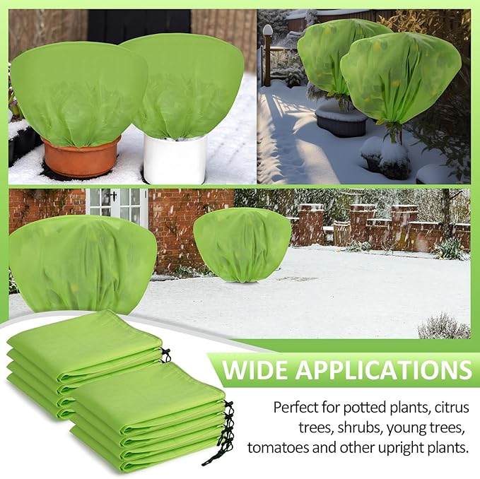 12 Pcs Winter Plant Covers Freeze Protection 39.4x23.6 Inch Horizontal Shrub Tree Rose Plant Protection Bags Frost Blanket with Drawstring for Fall Winter Outdoor Garden Planting (Green)