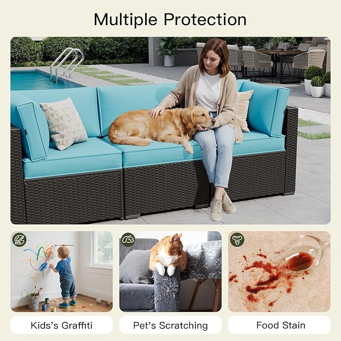 Patio Furniture Replacement Cushions for Outdoor Furniture Set of 4, Thick Patio Sofa Cushions for Outdoor Furniture, 9-Piece Splashproof Fade Resistant Cushions for Outdoor Couch, Blue